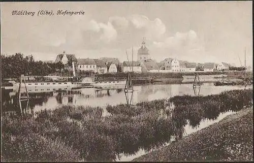 23665 AK Mühlberg Elbe Hafenpartie Dampfer Bodenbach Elbdampfer Brandenburg