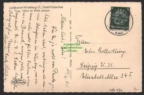 154191 AK Wirsberg i. F. Franken über Neuenmarkt 1941 Hotel Hubertus