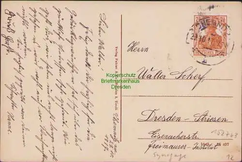 152763 AK Chemnitz Kaßberg 1917 Straßenansicht mit alter Synagoge