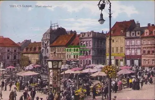 152940 Ansichtskarte Teplice Sanov Trzni namesti Drogerie Markttag Händler 1926