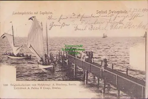 152837 Ansichtskarte Seebad Swinemünde 1900 Landungsbrücke Segelboote