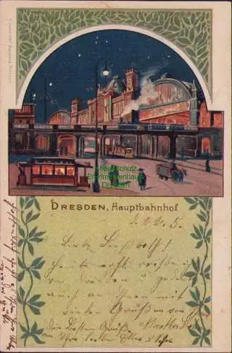 152741 Ansichtskarte Dresden Hauptbahnhof 1900 Litho Künstlerkarte