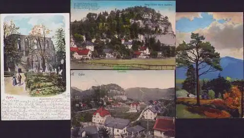 153020 4 Ansichtskarte Oybin 1912 Klosterkirche Friedhof 1900 Ort 1910 Blick gegen Hochwald