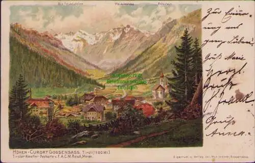 152935 Ansichtskarte Höhen Kurort Gossensass Tirol 1900 Tiroler Künstler Postkarte