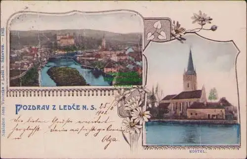 152865 AK Ledce Ledetz Tschechien Kirche Panorama 1902