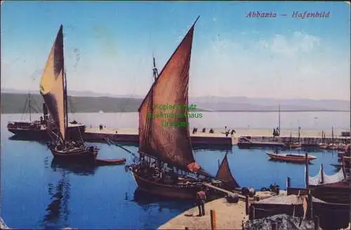 152868 AK Abbazia Opatija Kroatien Hafenbild Zensur 1917