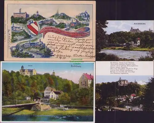 153015 3 Ansichtskarte Waldenburg 1899 Schloss Rochsburg 1919 Lichtenstein Wechselburg