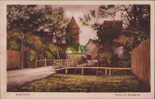 152946 Ansichtskarte Güstrow Partie am Stadtgarten 1918