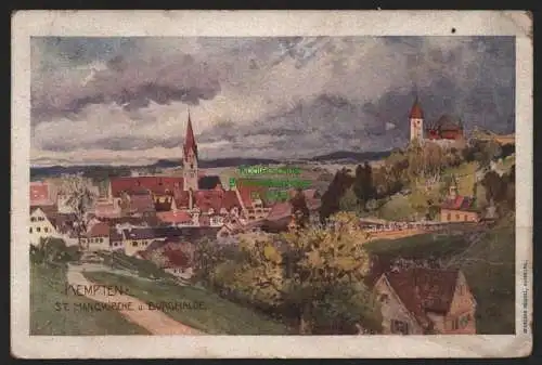 151285 Ansichtskarte Kempten St. Mangkirche u Burghalde 1914 Künstlerkarte Fremden Verkehrs