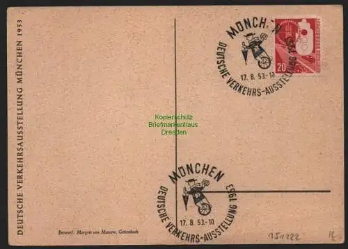 151222 Ansichtskarte Deutsche Verkehrsausstellung München 1953 Sonderkarte Sonderstempel