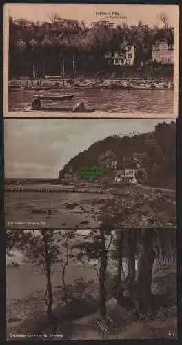 151061 3 Ansichtskarte Lohme a. Rügen Im Fischerhafen  1921 Strand Villen Uferweg