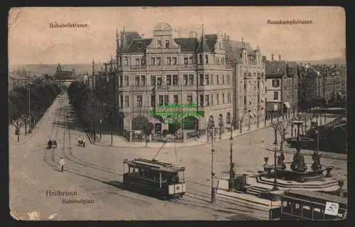 151319 Ansichtskarte Heilbronn Bahnhofstrasse Bahnhofplatz Rosskampfstrasse 1906