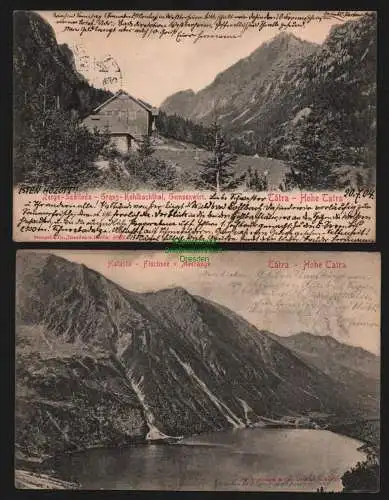 150593 2 Ansichtskarte Hohe Tatra 1904 Halasto Fischsee v. Meerauge Zerge Szalloda Gross K