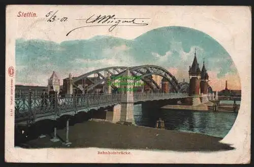 150437 Ansichtskarte Stettin 1901 Bahnhofsbrücke