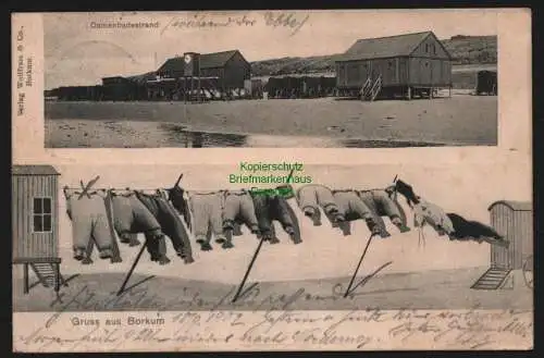 150626 Ansichtskarte Borkum 1902 Damenbadestrand Damenbad Beinkleider