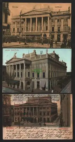 150524 3 Ansichtskarte Breslau 1910 Stadttheater 1907 1901