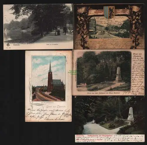 150577 5 Ansichtskarte Chemnitz Nicolai Brücke 1904 Stadtpark Claus Denkmal Nicolaikirche