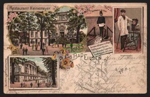 150416 Ansichtskarte Bad Eilsen 1899 Litho Restaurant Heinemeier Schlamm drüber Kursaal