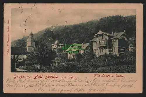 150454 Ansichtskarte Bad Sooden Werra 1900 Villa Lange und Siepel