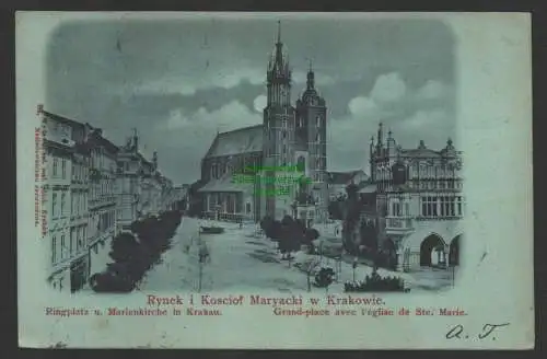 149294 Ansichtskarte Krakau Ringplatz und Marienkirche 1899 Mondscheinkarte