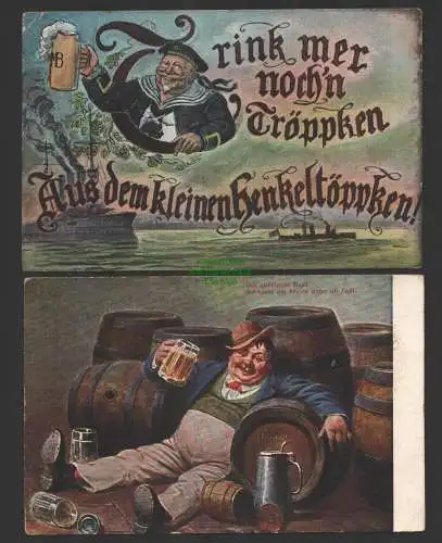 149285 2 Ansichtskarte Bier MB Münchner Brauhaus Trink mer noch´n Tröppken Henkeltöppken