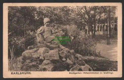 149193 Ansichtskarte Karlsruhe Stadtgarten Hirtenmädchen Weltring Feldpost Feldflieger Abt.