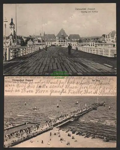 147201 2 Ansichtskarte Zoppot Sopot 1911 Seesteg Kurhaus Der Steg 1915