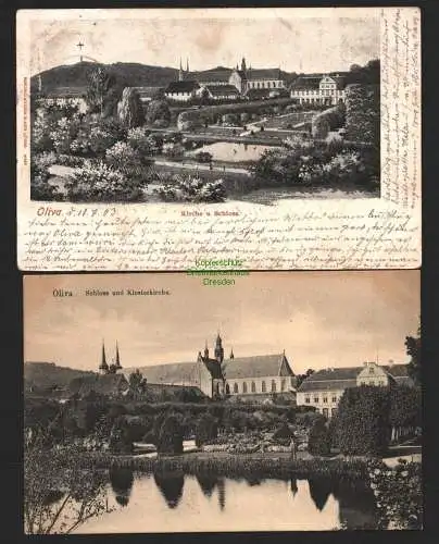 147156 2 Ansichtskarte Danzig Oliva 1903 Kirche und Schloss Klosterkirche