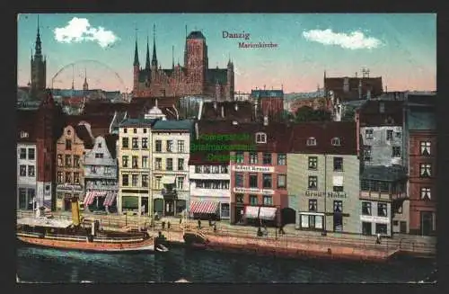 147206 Ansichtskarte Danzig Feldpost 1915 Greifs Hotel Marienkirche