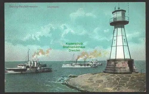 146995 AK Danzig Neufahrwasser um 1910 Leuchtturm Schiffe Mole