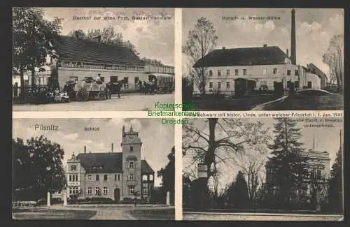 147115 Ansichtskarte Pilsnitz 1914 Schloß Gasthof zur alten Post Dampf- und Wassermühle