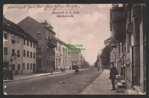 147379 Ansichtskarte Neustadt an der Orla Bahnhofstraße 1917