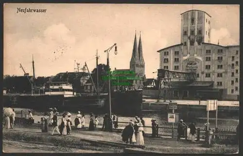 146976 Ansichtskarte Danzig Neufahrwasser 1917 Hafen Kirche Lagerhaus Getreidespeicher