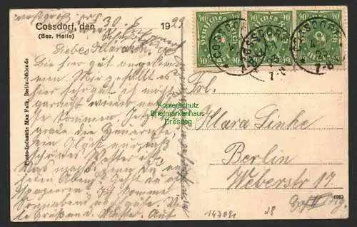 147091 AK Cossdorf Bez. Halle 1923 Kirche Gastwirtschaft Diecke Materialwaren