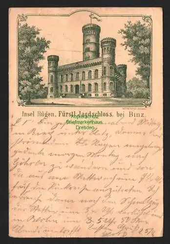 147151 Ansichtskarte Insel Rügen Fürstl. Jagdschloss bei Binz Granitz Vorläufer 1895