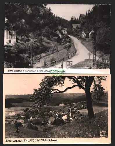 144500 2 Ansichtskarte Saupsdorf Sächs. Schweiz Straße in Räumicht 1960 Panorama Verlag