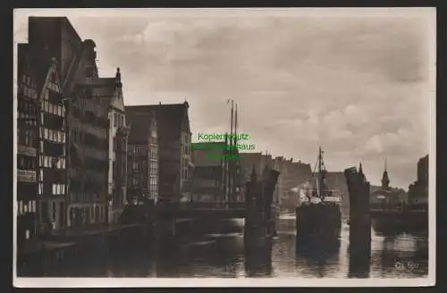 144586 Ansichtskarte Danzig Kuhbrücke 1934 Fotokarte Schiff bei Durchfahrt