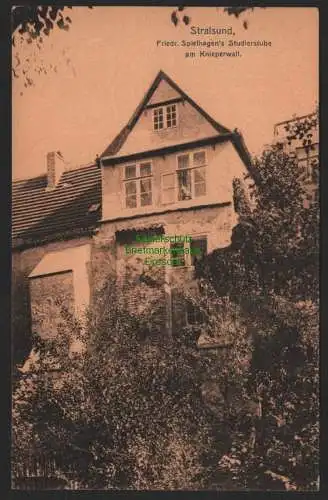 144733 Ansichtskarte Stralsund Knieperwall 1909 Spielhagen´s Studierstube