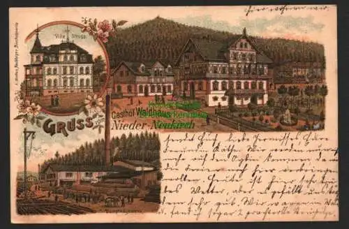 143356 AK Litho Gasthof Waldhaus Nieder-Neukirch Dampfsägewerk Villa Strupp 1900