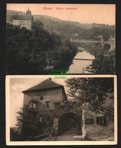 143615 2 Ansichtskarte Elbogen Schloss Kettenbrücke 1913 Eingang zum Schlos 1926