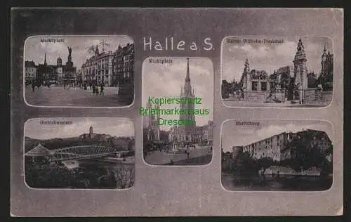 143742 AK Halle Saale Markt Kaiser Wilhelm Denkmal 1909 Vignette Böhmen