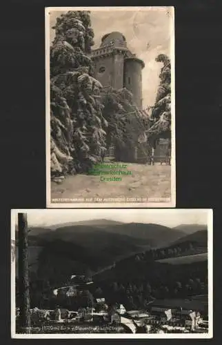 143327 2 Ansichtskarte Unterkunftshaus Auersberg Winterstimmung 1930 Panorama 1933