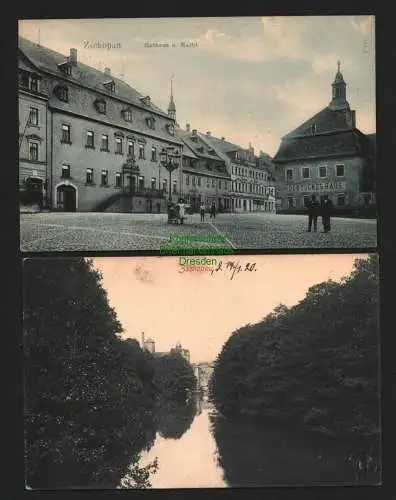 143623 2 Ansichtskarte Zschopau Rathaus Markt Deutsches Haus 1915 Flusspartie 1920