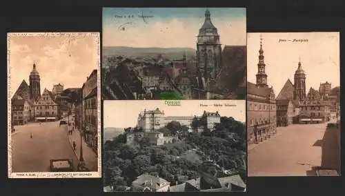 143687 4 Ansichtskarte Pirna 7. Sächs. Malertag 1923 Sonnenstein 1926 Markt 1928 1927