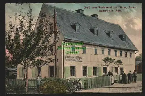 143601 Ansichtskarte Taura Burgstädt 1915 Restaurant zur Börse Materialwarenhandlung