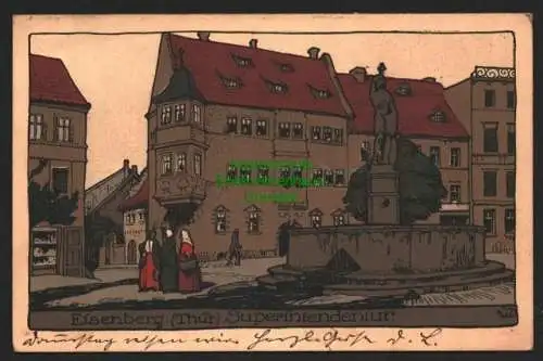 143385 Ansichtskarte Eisenberg Thür. Superintendentur1913 Künstler Steinzeichnung