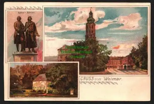 143720 Ansichtskarte Weimar Litho um 1900 Künstlerkarte Goethe Schiller