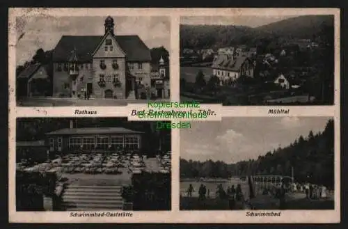 143498 AK Bad Rastenberg i. Thür. Rathaus Schwimmbad Gaststätte Mühltal 1941