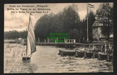 143619 Ansichtskarte Restaurant Wildpark Mellen bei Zossen an der Militärbahn 1913