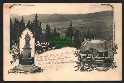 143681 Ansichtskarte Breitenberge mit Restauration Gasthaus 1906 Denkmal Kaiser Friedrich